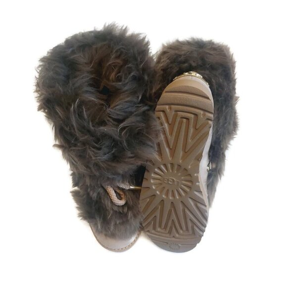 UGG Womens Size 6 Classic Posh Mini Fur Longhair Sheepskin Suede Boots Beachwood - Picture 8 of 10